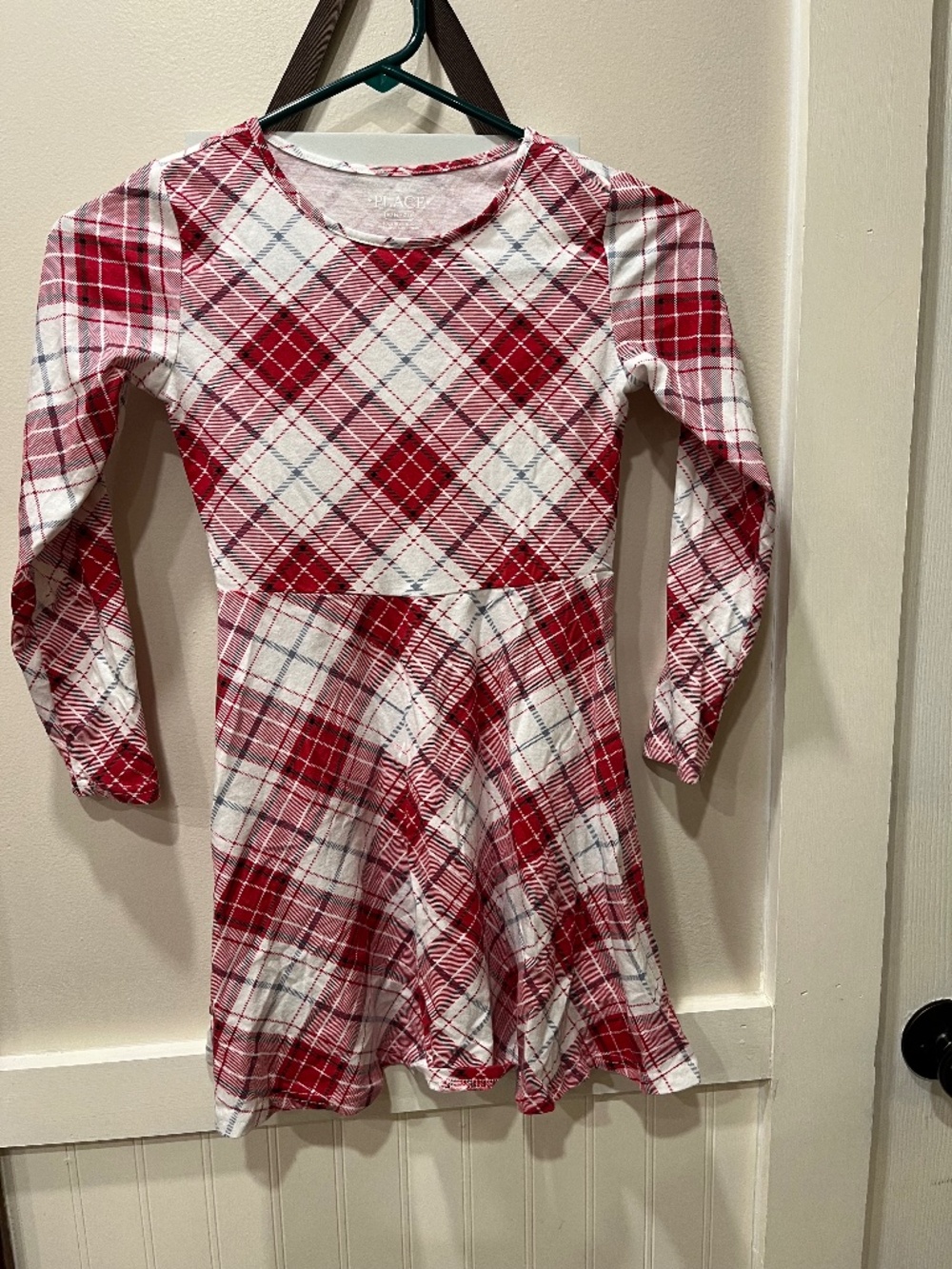 Children’s Place Red and White Plaid Long Sleeve Dress 7/8